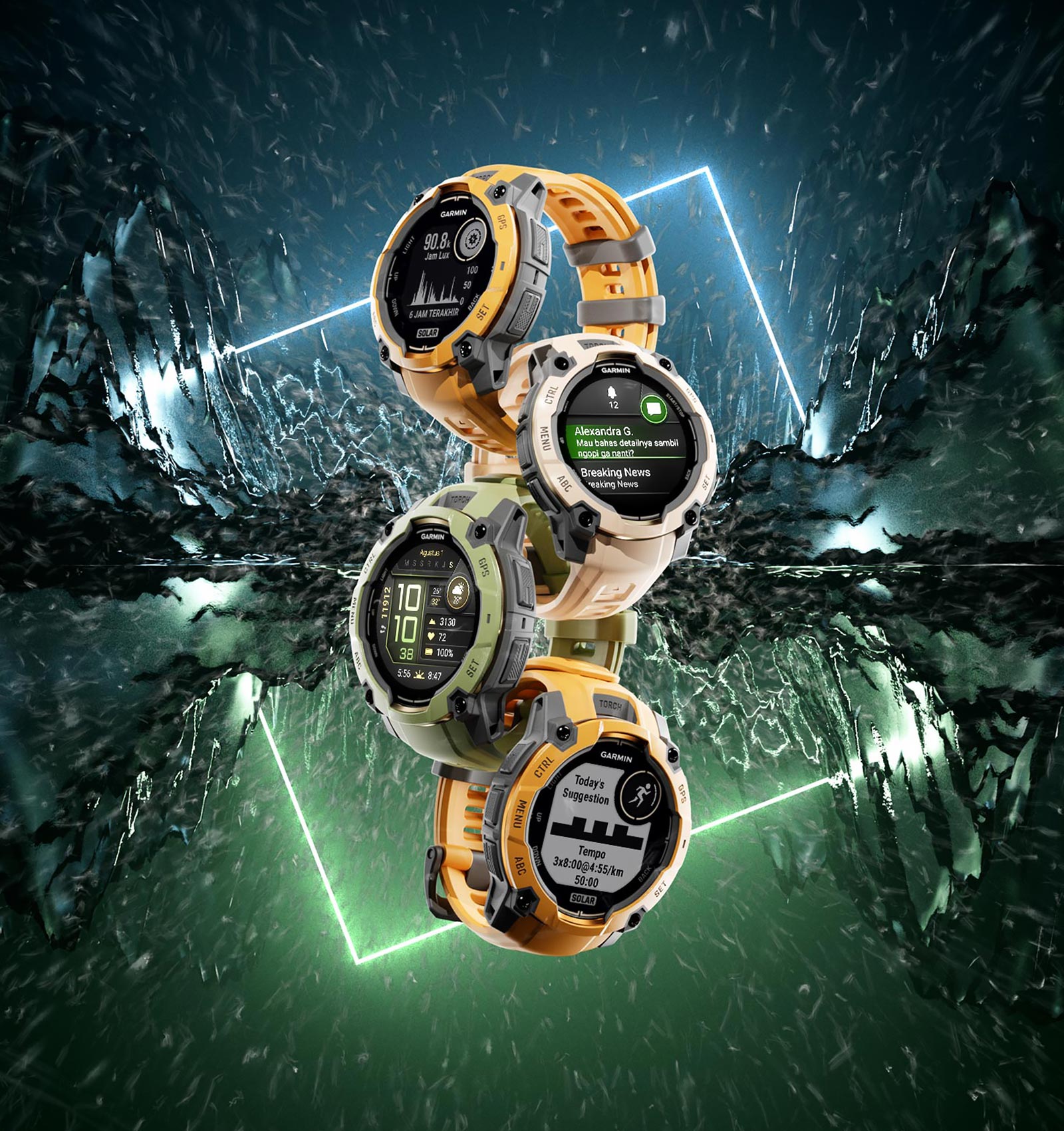 Instinct 3 Alpine Rush Collection - Jam Tangan GPS Tenaga Surya