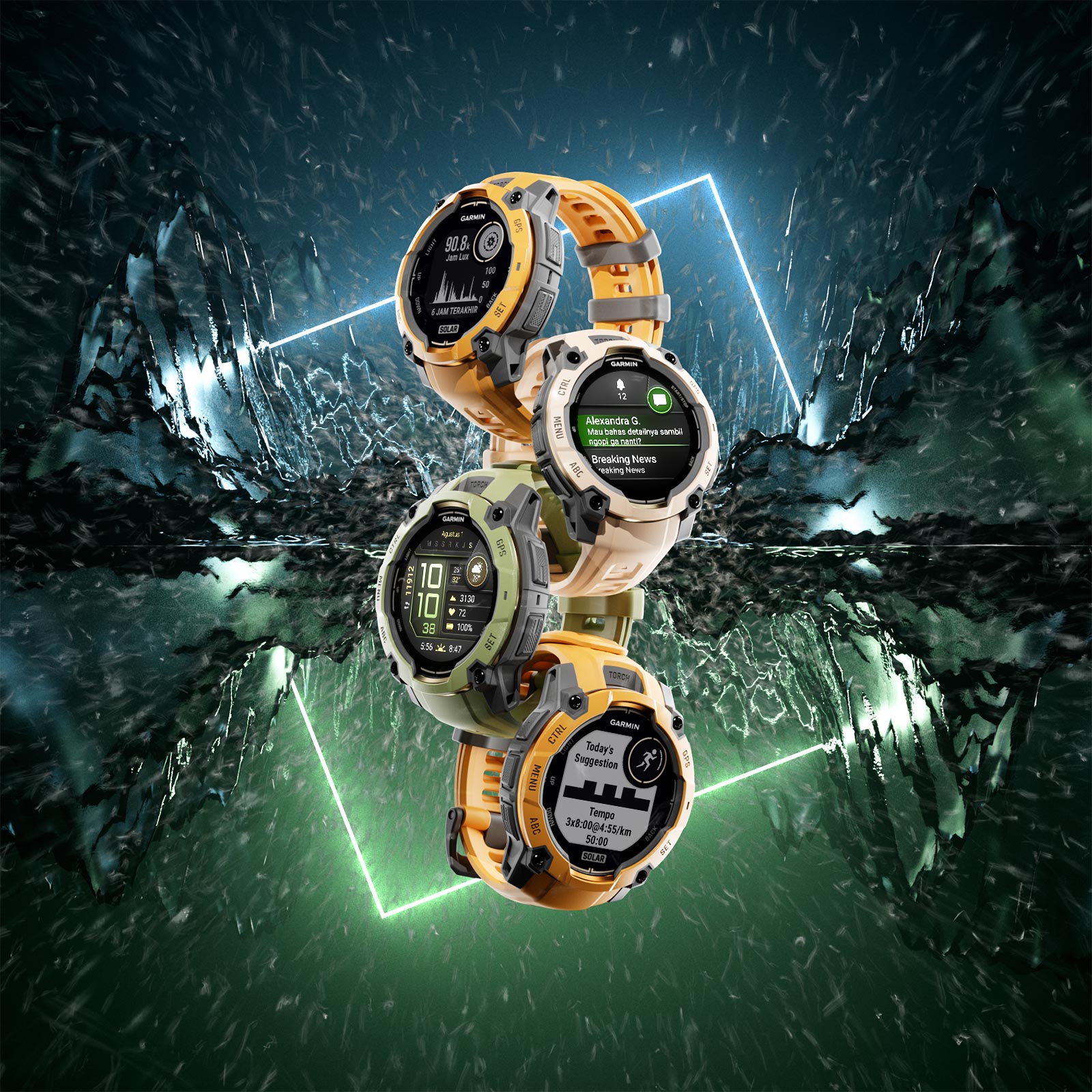 Instinct 3 Alpine Rush Collection - Jam Tangan GPS Tenaga Surya