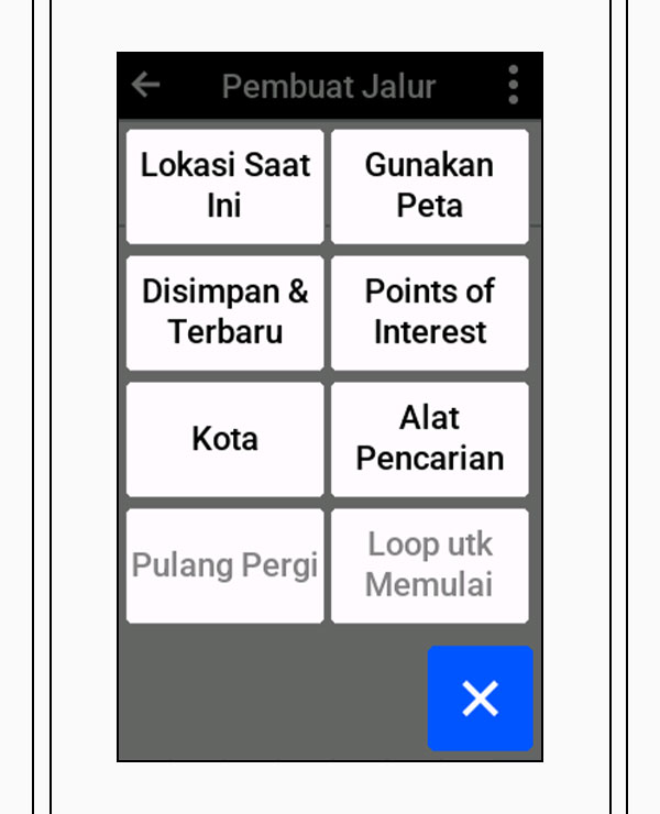 On-device Navigation Options screen